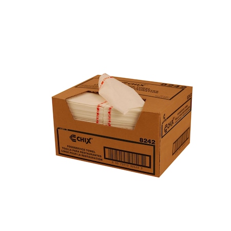 Chicopee 13x21 Foodservice Medium Duty White With Red Print Towel, PK150 8242